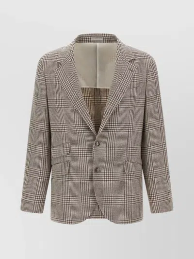 BRUNELLO CUCINELLI TAILORED HOUNDSTOOTH BLAZER NOTCH LAPEL
