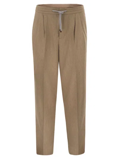 Brunello Cucinelli Tailored Jogger Trousers In Virgin Wool In Neutral