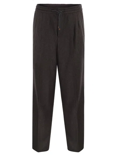 Brunello Cucinelli Tailored Jogger Trousers In Virgin Wool In Brown