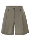 Brunello Cucinelli Women Tailored Linen Bermuda Shorts With Double Pleats In Burgundy