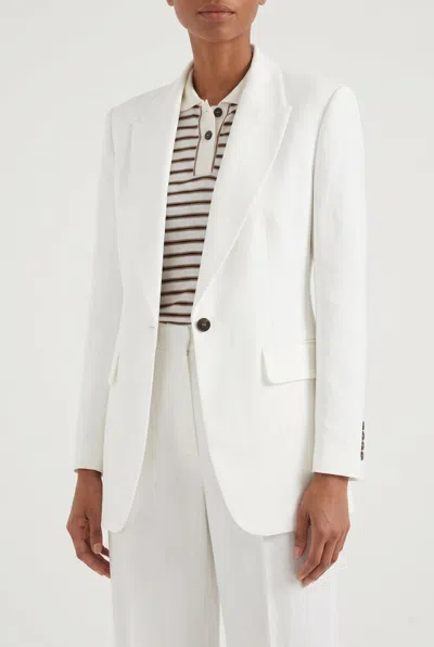 Brunello Cucinelli Tailored Linen Blend Blazer In White
