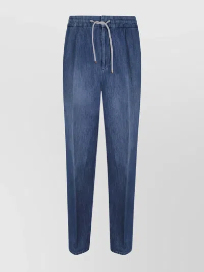 Brunello Cucinelli Tailored Linen Denim Trousers In Blue