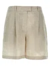 Brunello Cucinelli Tailored Linen Shorts With Hook In Neutral