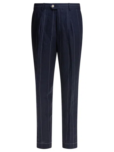 BRUNELLO CUCINELLI BRUNELLO CUCINELLI TAILORED LINEN TROUSERS WITH SUBTLE PINSTRIPES