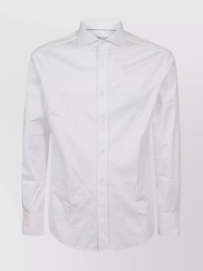 Brunello Cucinelli Spread-collar Cotton Shirt In White