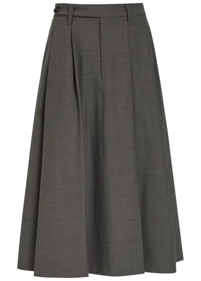 Brunello Cucinelli Tailored Pleated Wool-blend Midi Skirt In Gray