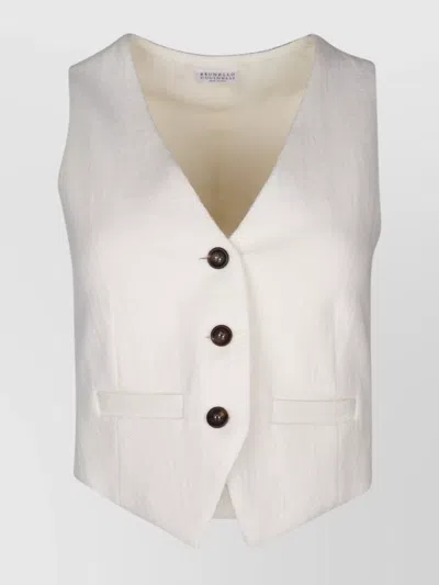 Brunello Cucinelli Tailored Sleeveless Jacket Front Pockets In White