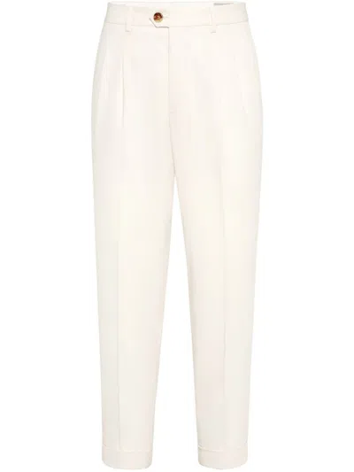 Brunello Cucinelli Tailored White Trousers With Concealed Fastening In Neutral