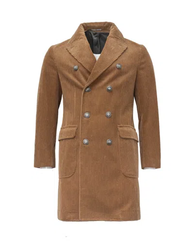 Brunello Cucinelli Tan Corduroy Overcoat In Beige