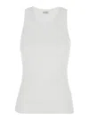 Brunello Cucinelli White Sleeveless Top With Round Neck And Monil Detail On The Rear In Cotton Stretch Woman