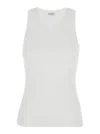 Brunello Cucinelli White Sleeveless Top With Round Neck And Monil Detail On The Rear In Cotton Stretch Woman