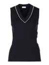 Brunello Cucinelli Sleeveless V-neck Ribbed Texture Tank Top In Black
