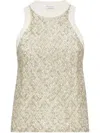 Brunello Cucinelli Stretch Cotton Jersey Top With Dazzling Net Embroidery In Gray