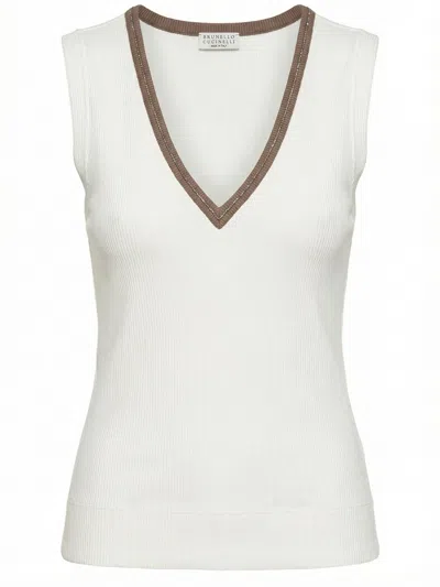 Brunello Cucinelli Ribbed-knit Top In White