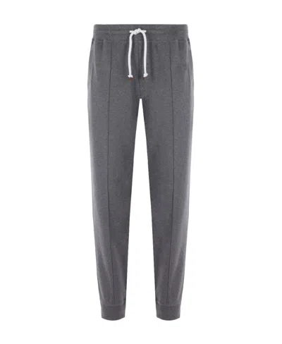 Brunello Cucinelli Tapered Cotton-blend Track Pants In Gray