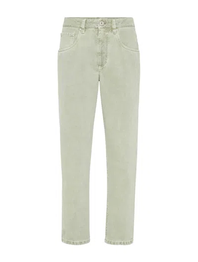 Brunello Cucinelli Logo-patch Cotton Tapered Jeans In Green