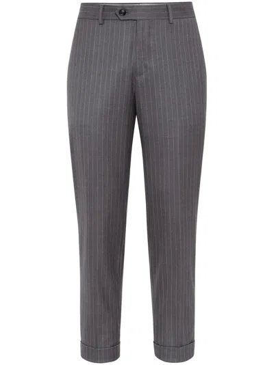 Brunello Cucinelli Straight-leg Pleated Striped Wool-flannel Suit Trousers In Gray