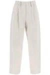 BRUNELLO CUCINELLI TAPERED LINEN AND COTTON CANVAS PANTS FOR WOMEN