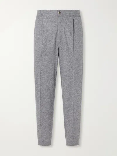 Brunello Cucinelli Tapered Pleated Cashmere Sweatpants In Gray