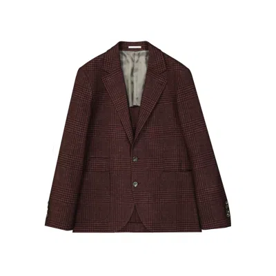 Brunello Cucinelli Tartan Wool Jacket In Burgundy