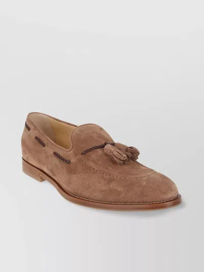 Brunello Cucinelli Tassel Detail Suede Moccasin Loafers In Brown