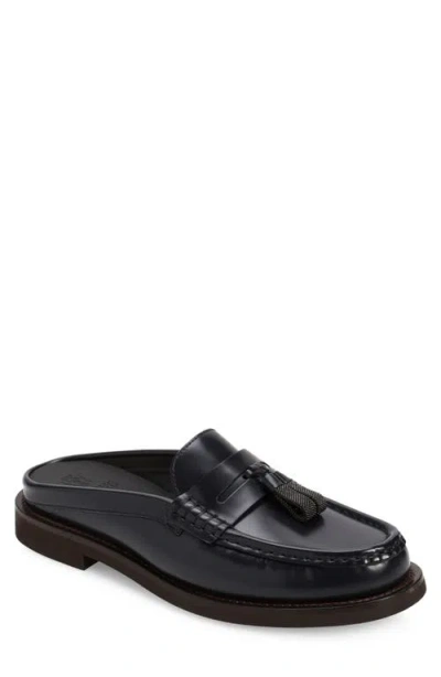 Brunello Cucinelli Tassel Loafer Mule In Night Sky