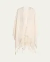 Brunello Cucinelli Tassel Metallic Wool Poncho In White