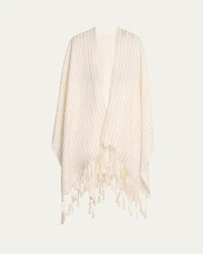 Brunello Cucinelli Tassel Metallic Wool Poncho In White Gold