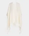 Brunello Cucinelli Tassel Metallic Wool Poncho In White