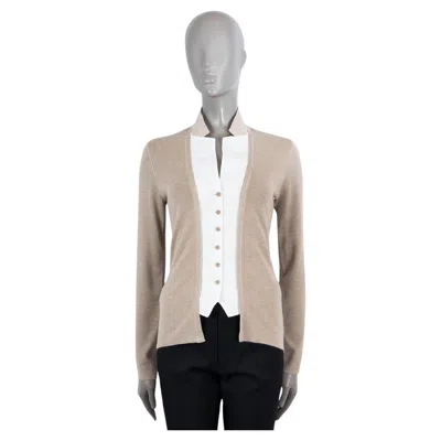 Pre-owned Brunello Cucinelli Taupe Cashmere & Silk Layered Cardigan Sweater L In Brown