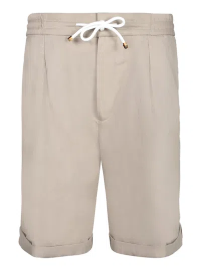 Brunello Cucinelli Taupe Cotton And Linen Bermuda Shorts In Beige