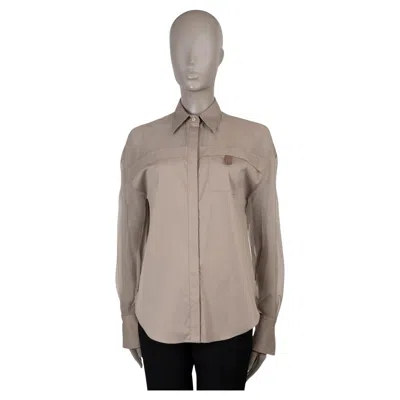 Pre-owned Brunello Cucinelli Taupe Cotton Monili Poplin & Organza Shirt S In Brown