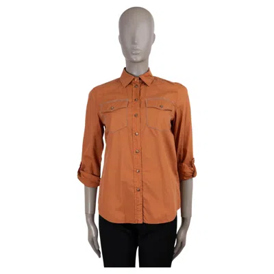 Pre-owned Brunello Cucinelli Taupe Cotton Monili Poplin & Organza Shirt S In Brown