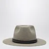 Brunello Cucinelli Fedora Hat With Tubular Leather Band And Monile Detail In Gray