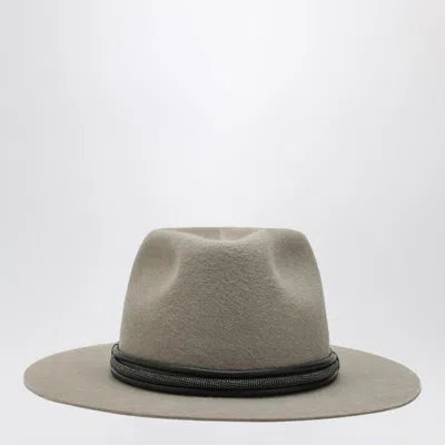 BRUNELLO CUCINELLI BRUNELLO CUCINELLI TAUPE FELT FEDORA WITH BAND