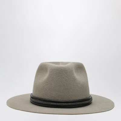 Brunello Cucinelli Taupe Felt Fedora With Leather Band In Sand
