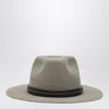 Brunello Cucinelli Taupe Felt Fedora With Leather Band Women In Gray