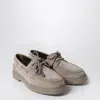 Brunello Cucinelli Suede Lace-up Boat Loafer With Rubber Sole