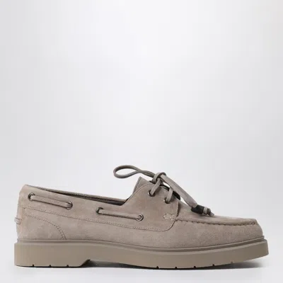 BRUNELLO CUCINELLI TAUPE GREY SUEDE BOAT LOAFER