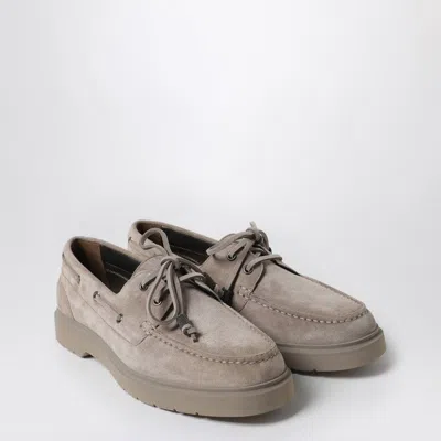 Brunello Cucinelli Taupe Grey Suede Boat Loafer Women