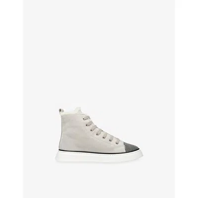 Brunello Cucinelli Taupe Kids' Shearling-lined Suede High-top Trainers Eur 36 /3.5 Uk In Brown