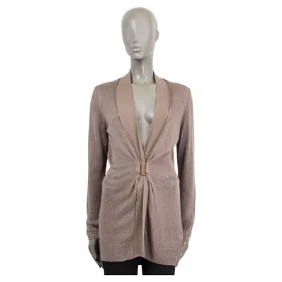 Pre-owned Brunello Cucinelli Taupe Linen & Silk Micro Sequin Cardigan Sweater Xl In Brown