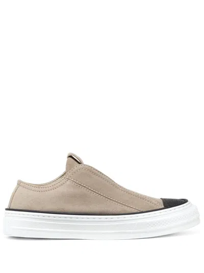 Brunello Cucinelli Taupe Seude Slip On Sneaker In Neutral