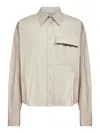 Brunello Cucinelli Taupe Shiny Flap Detail Crop Shirt In Neutral