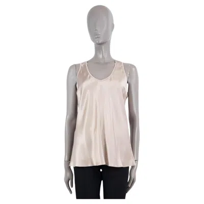 Pre-owned Brunello Cucinelli Taupe Silk Monili Satin Tank Top Shirt Xl In Brown