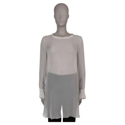 Pre-owned Brunello Cucinelli Taupe Silk Sheer Organza Tunic Blouse Shirt L In Brown