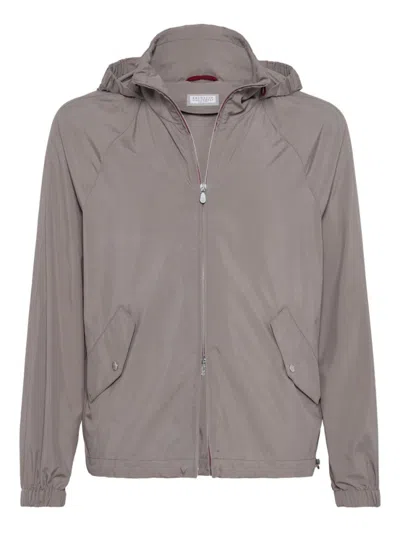 Brunello Cucinelli Taupe Water Resistant Blouson Jacket In Brown