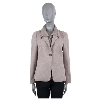 Pre-owned Brunello Cucinelli Taupe Wool Cashmere Rib Knit Collar Jacket 46 M In Brown