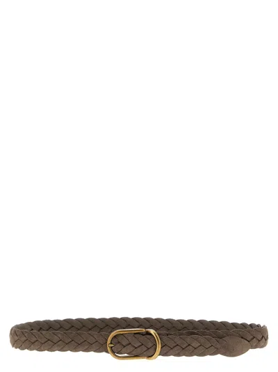 Brunello Cucinelli Taupe Woven Belt In Brown