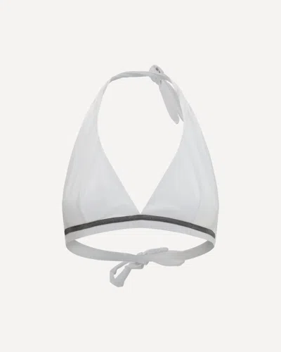 Brunello Cucinelli Tech Jersey Bikini Top With Monili In White